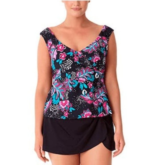 Anne Cole Wrap Off The Shoulder Tankini Top, 16W - Picture 1 of 2